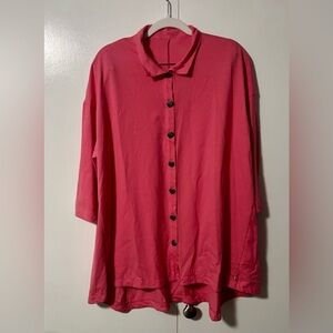 Neon Buddha Pink Lagenlook Tunic Top EUC Boho Artsy Knotted Buttons L